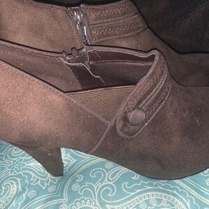Xappeal Brown Suede Ankle Booties with Button Strap